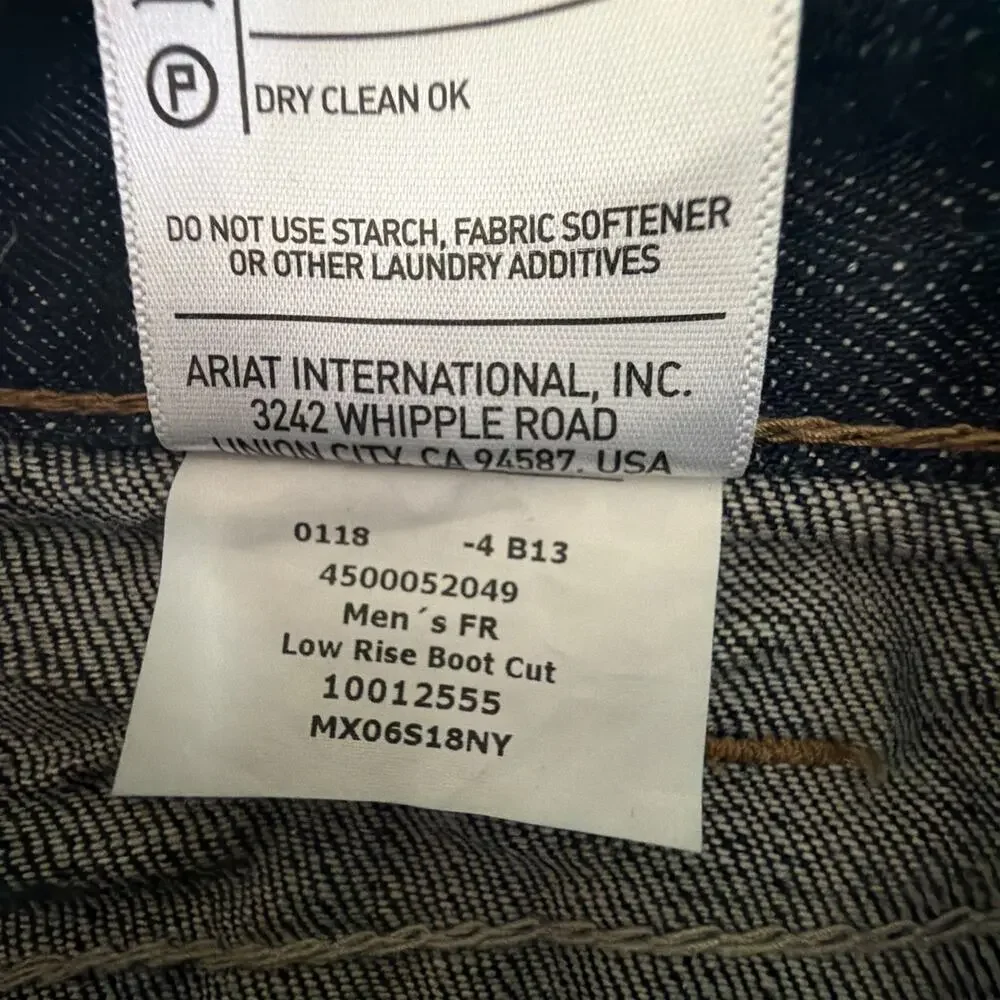 Ariat Work FR Blue Denim Jeans M4 Low Rise Boot Cut Shale Mens 34 X 34 HRC2